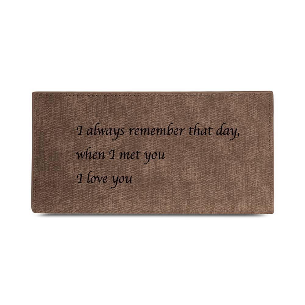 Men's Long Style Bifold Custom Inscription Photo Engraved Wallet - Brown Leather