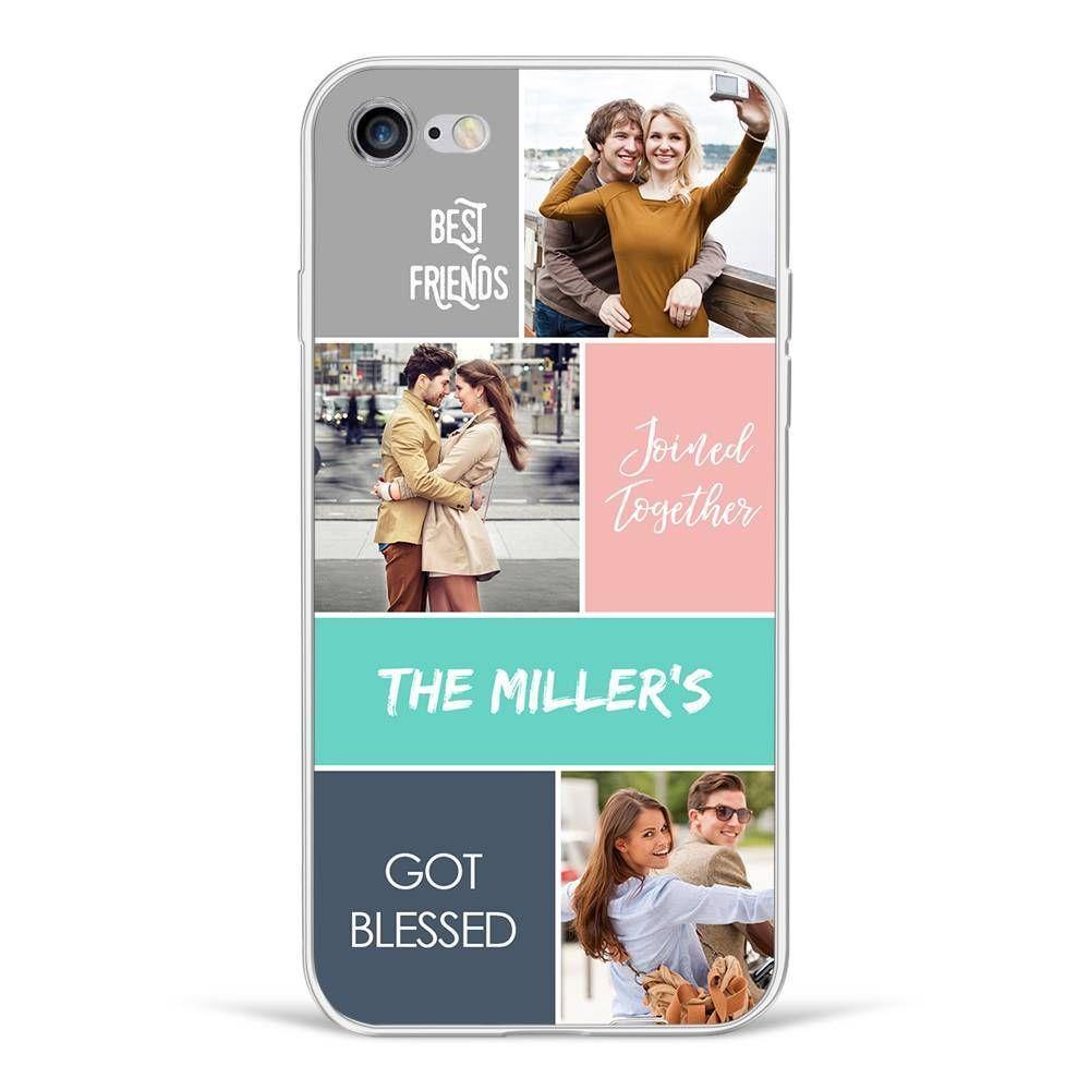 iPhone 7/8 Custom Photo Protective Phone Case - 3 Pictures with Name Soft Shell Matte -