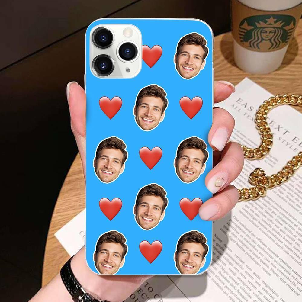 Custom Photo Protective Phone Case Soft Shell Light Blue Mesh Face with Heart - iPhone Xs Max - 