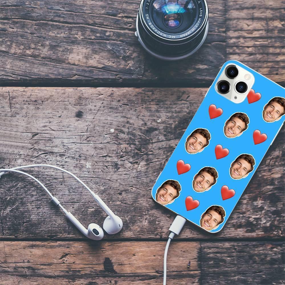Custom Photo Protective Phone Case Soft Shell Light Blue Mesh Face with Heart - iPhone Xr -