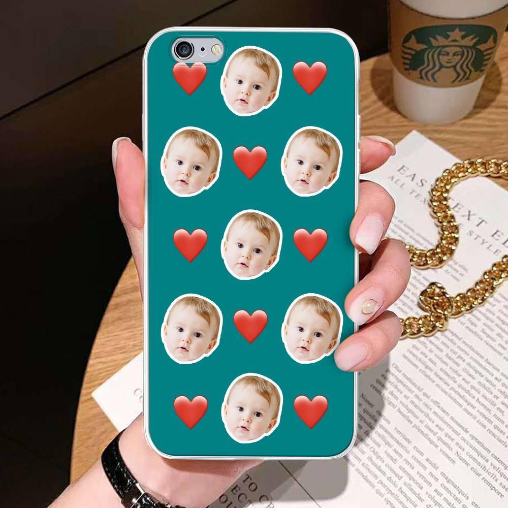Custom Photo Protective Phone Case Soft Shell Teal Mesh Face with Heart - iPhone Case - 
