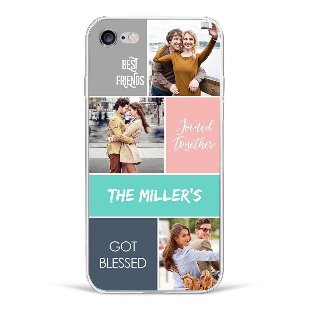 iPhone 7/8 Custom Photo Protective Phone Case - 3 Pictures with Name Soft Shell Matte -