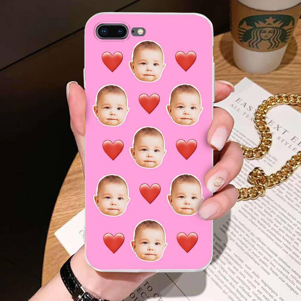 Custom Photo Protective Phone Case Soft Shell Light Pink Mesh Face with Heart - iPhone Xs -