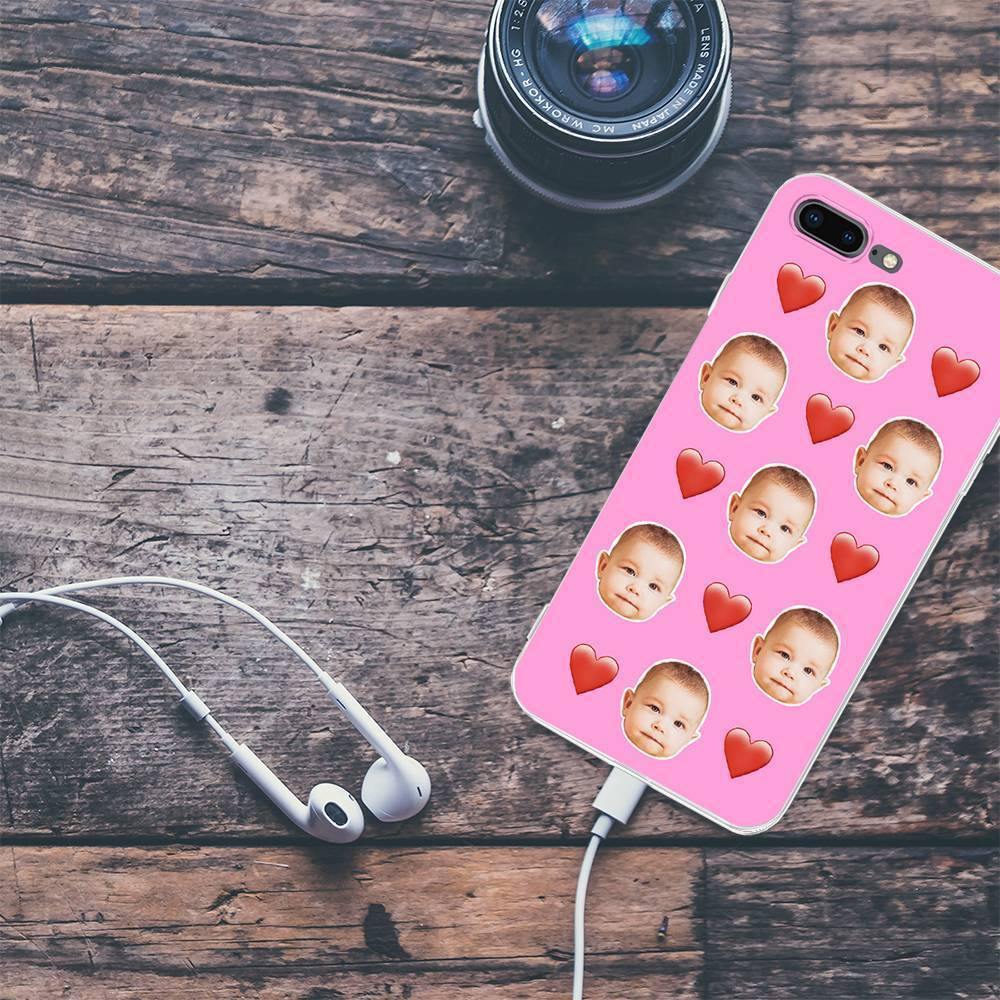 Custom Photo Protective Phone Case Soft Shell Light Pink Mesh Face with Heart - iPhone Xs -