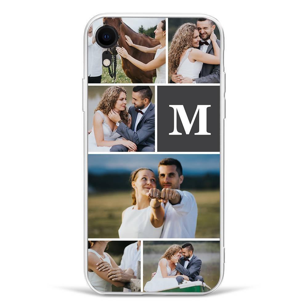 iPhone Xr Custom Photo Protective Phone Case - 6 Pictures with Single Letter Soft Shell Matte - 