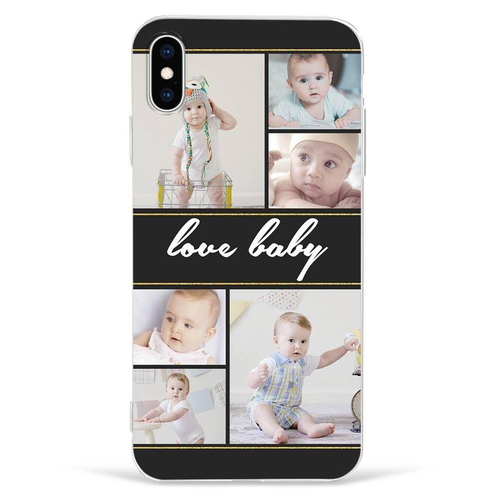 iPhone Xs Max Custom Photo Protective Phone Case - 6 Pictures with Name Soft Shell Matte - 