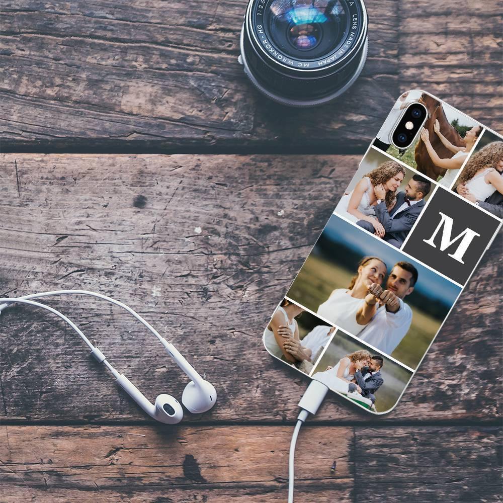 iPhone Xs Max Custom Photo Protective Phone Case - 6 Pictures with Single Letter Soft Shell Matte - 