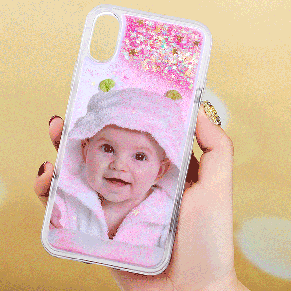 Custom Photo Phone Case Pink Quicksand with Little Heart - iPhone Xr - 