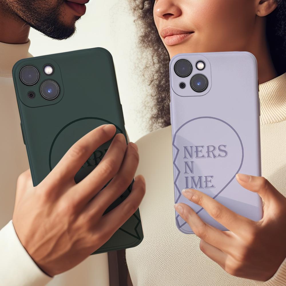 IPhone14ProMax Custom Text Heart-shaped Black Phone Case Soft Shell Matte for Couple - soufeelmy
