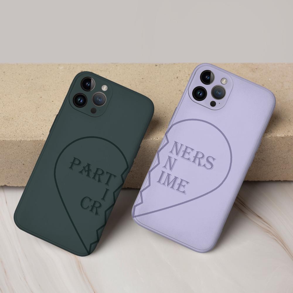 IPhone14ProMax Custom Text Heart-shaped Black Phone Case Soft Shell Matte for Couple - soufeelmy