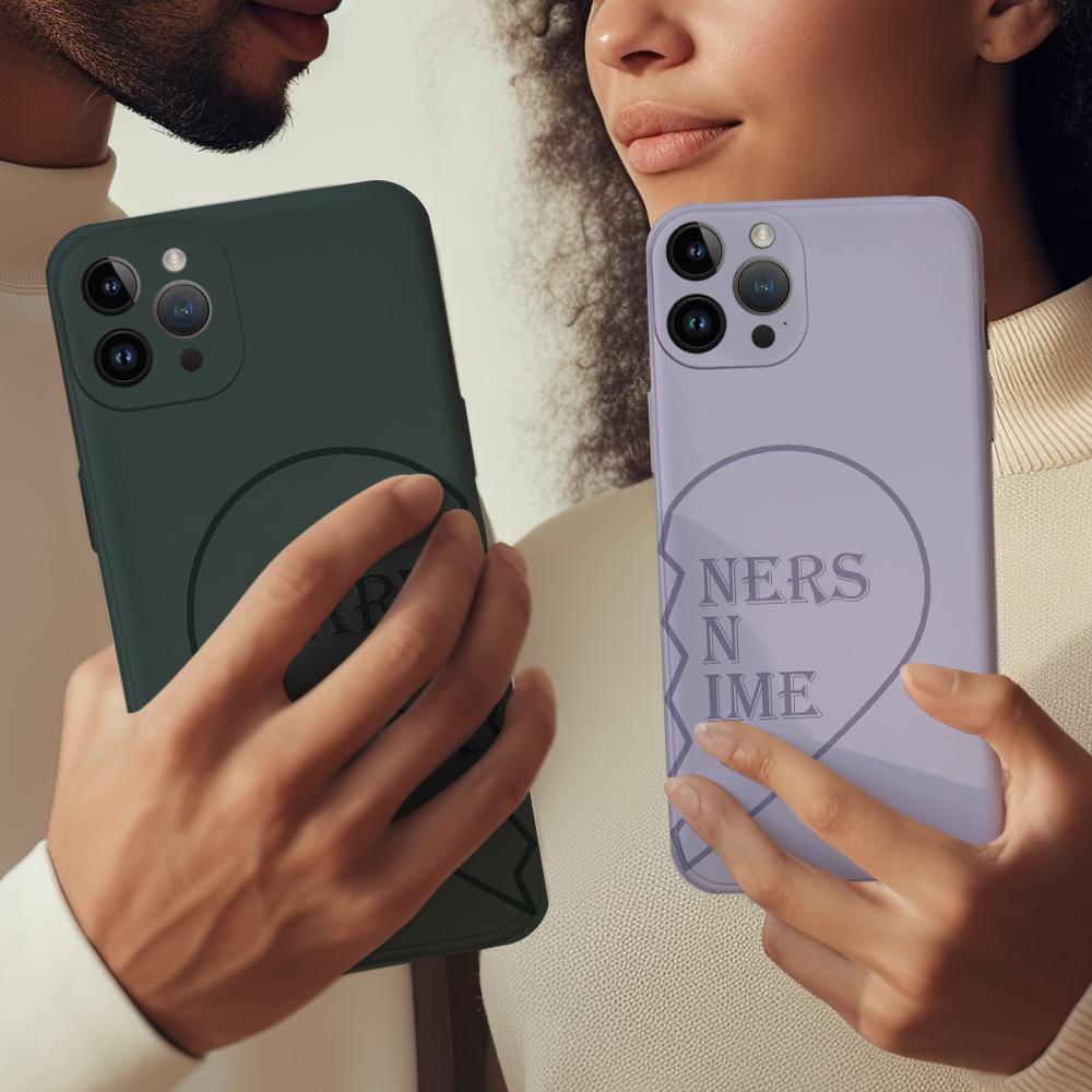IPhone14ProMax Custom Text Heart-shaped Black Phone Case Soft Shell Matte for Couple - soufeelmy