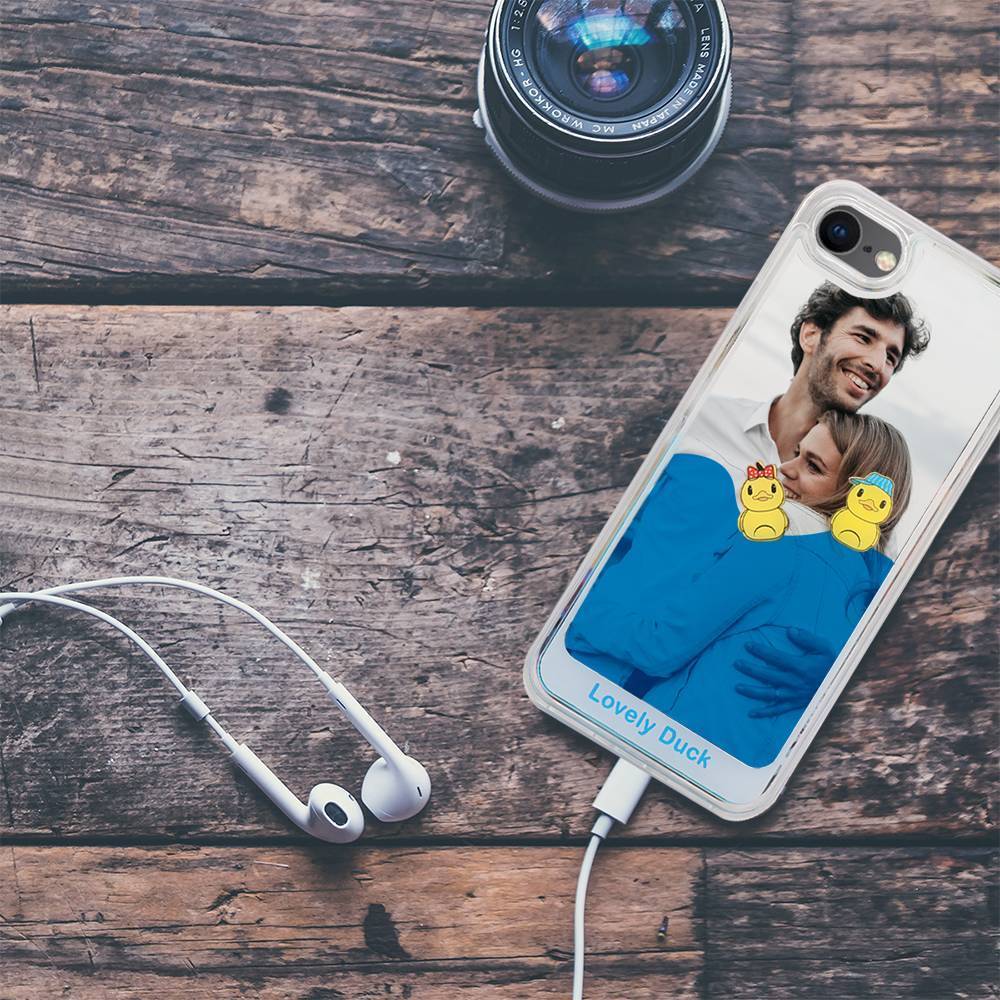Photo Liquid Phone Case Blue Two Lovely Ducks - iPhone Case -
