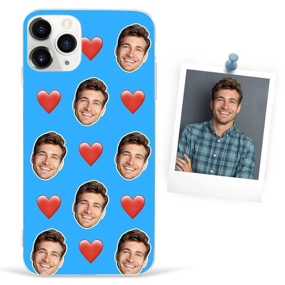 Custom Photo Protective Phone Case Soft Shell Light Blue Mesh Face with Heart - iPhone Xs Max - 