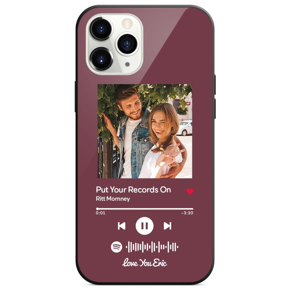 Custom Spotify Code Music iPhone Case with Text Scannable Engraved Custom Music Song Tempered Glass - Purple - 