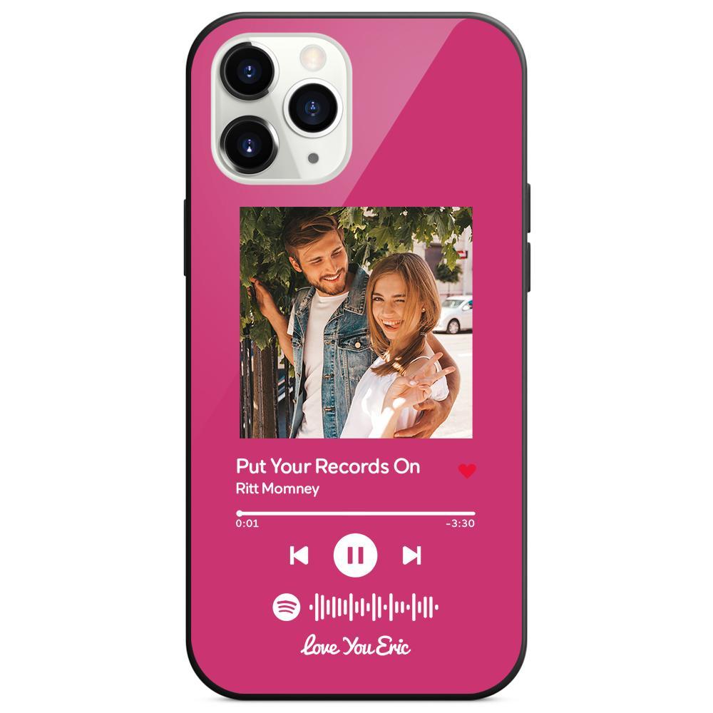 Custom Spotify Code Music iPhone Case with Text Scannable Engraved Custom Music Song Tempered Glass  - Pink - 