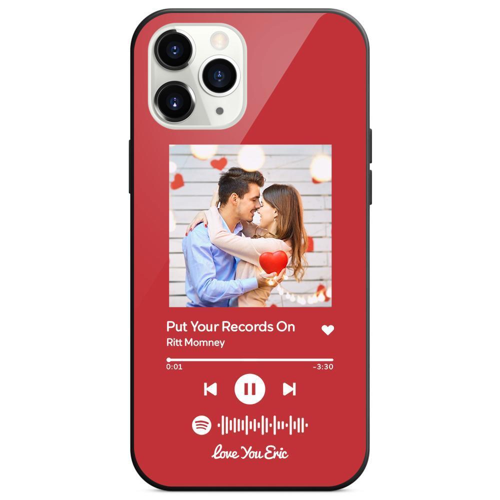 Custom Spotify Code Music iPhone Case with Text Scannable Engraved Custom Music Song Tempered Glass - Red -