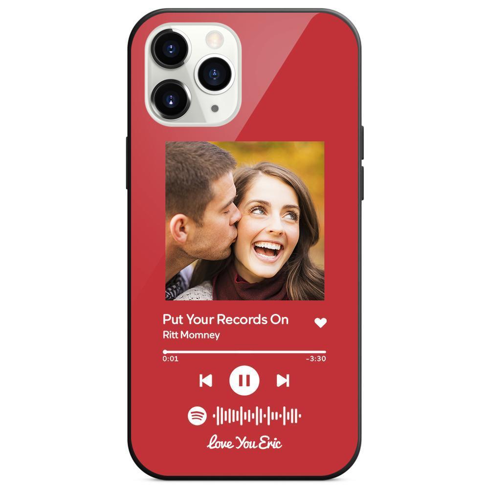 Custom Spotify Code Music iPhone Case with Text Scannable Engraved Custom Music Song Tempered Glass - Red -