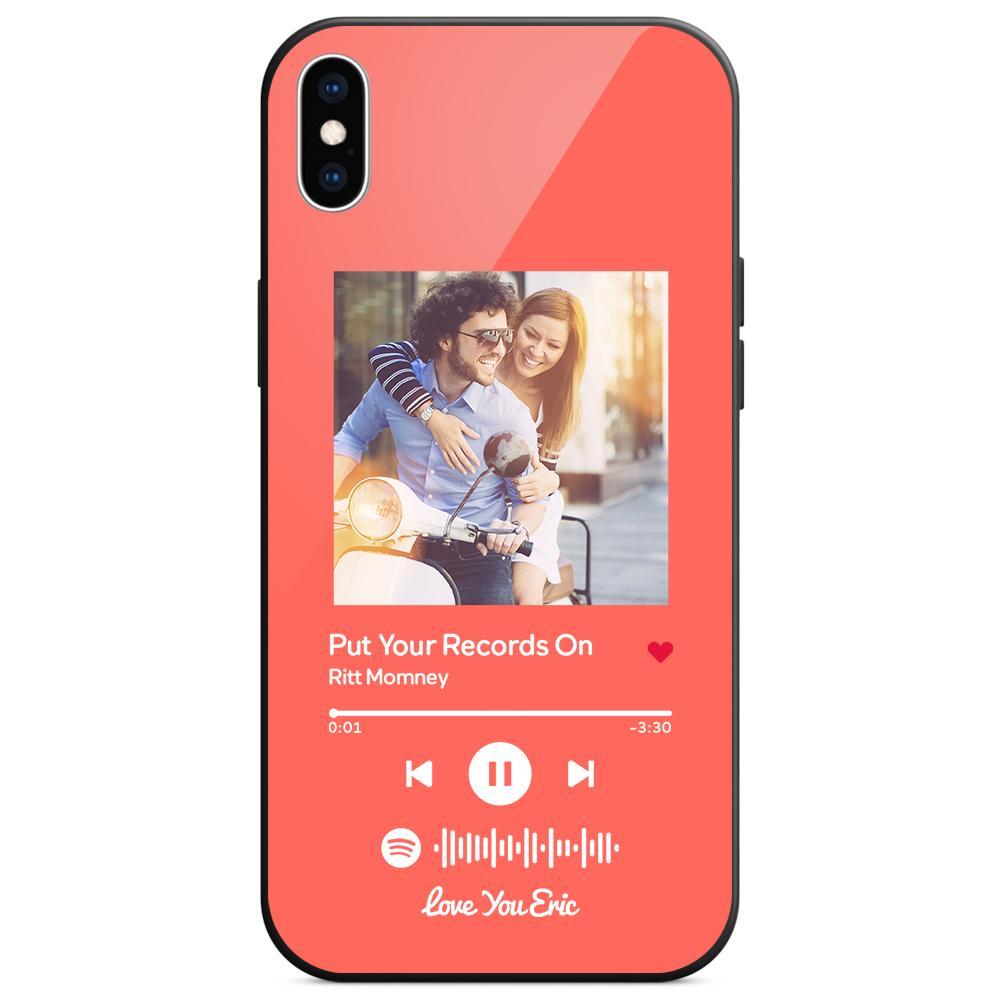 Custom Spotify Code Music iPhone Case with Text Scannable Engraved Custom Music Song Tempered Glass  - Light Pink - 