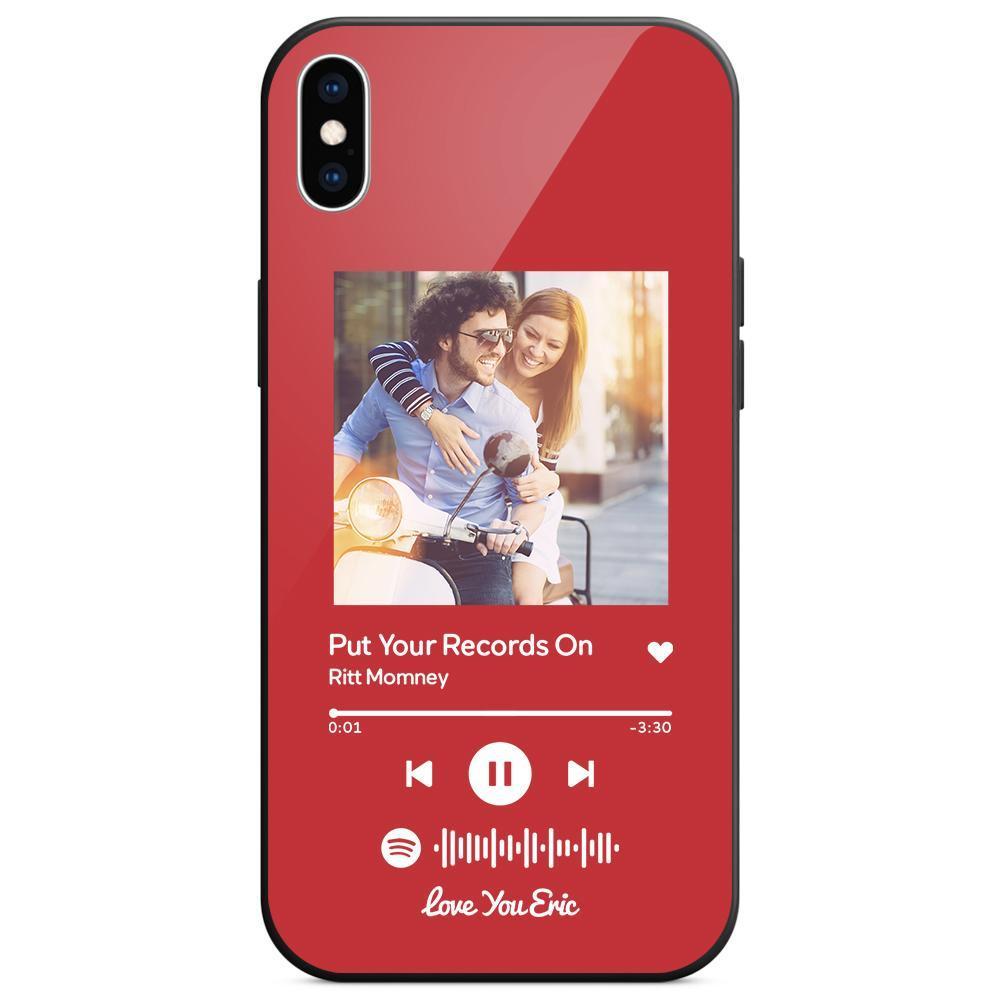 Custom Spotify Code Music iPhone Case with Text Scannable Engraved Custom Music Song Tempered Glass  - Red - 