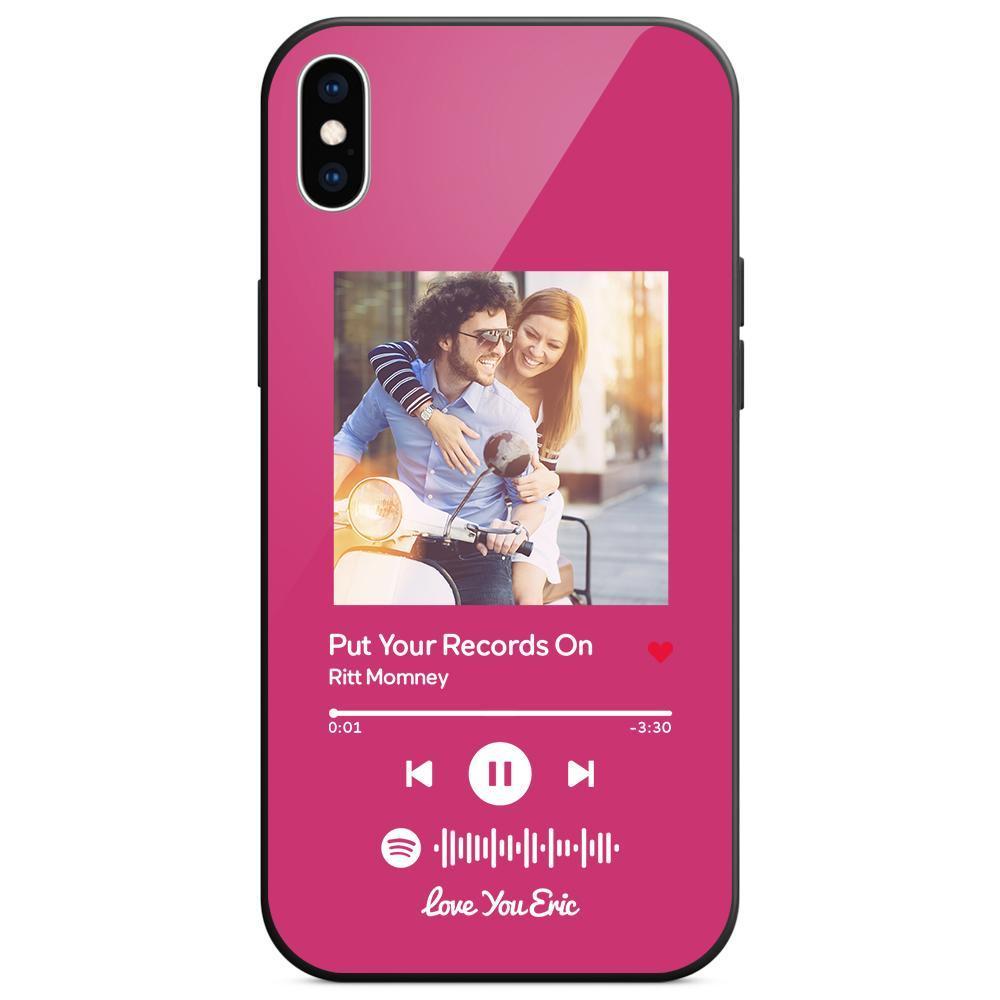 Custom Spotify Code Music iPhone Case with Text Scannable Engraved Custom Music Song Tempered Glass  - Pink - 