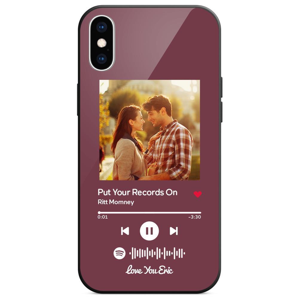 Custom Spotify Code Music iPhone Case with Text Scannable Engraved Custom Music Song Tempered Glass - Purple - 