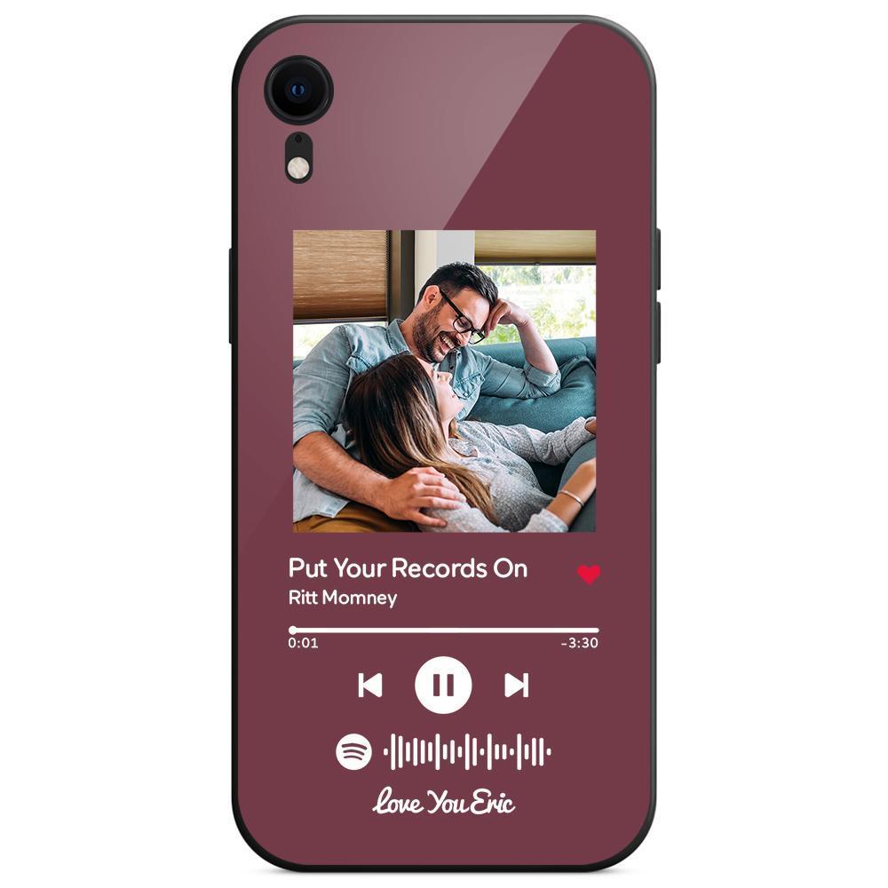 Custom Spotify Code Music iPhone Case with Text Scannable Engraved Custom Music Song Tempered Glass - Purple - 
