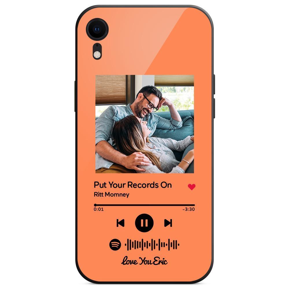 Custom Spotify Code Music iPhone Case with Text Scannable Engraved Custom Music Song Tempered Glass  - Orange - 