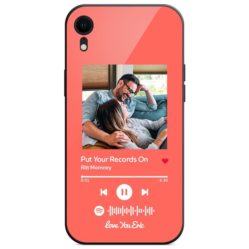 Custom Spotify Code Music iPhone Case with Text Scannable Engraved Custom Music Song Tempered Glass  - Light Pink - 