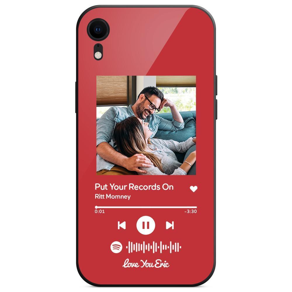Custom Spotify Code Music iPhone Case with Text Scannable Engraved Custom Music Song Tempered Glass  - Red - 