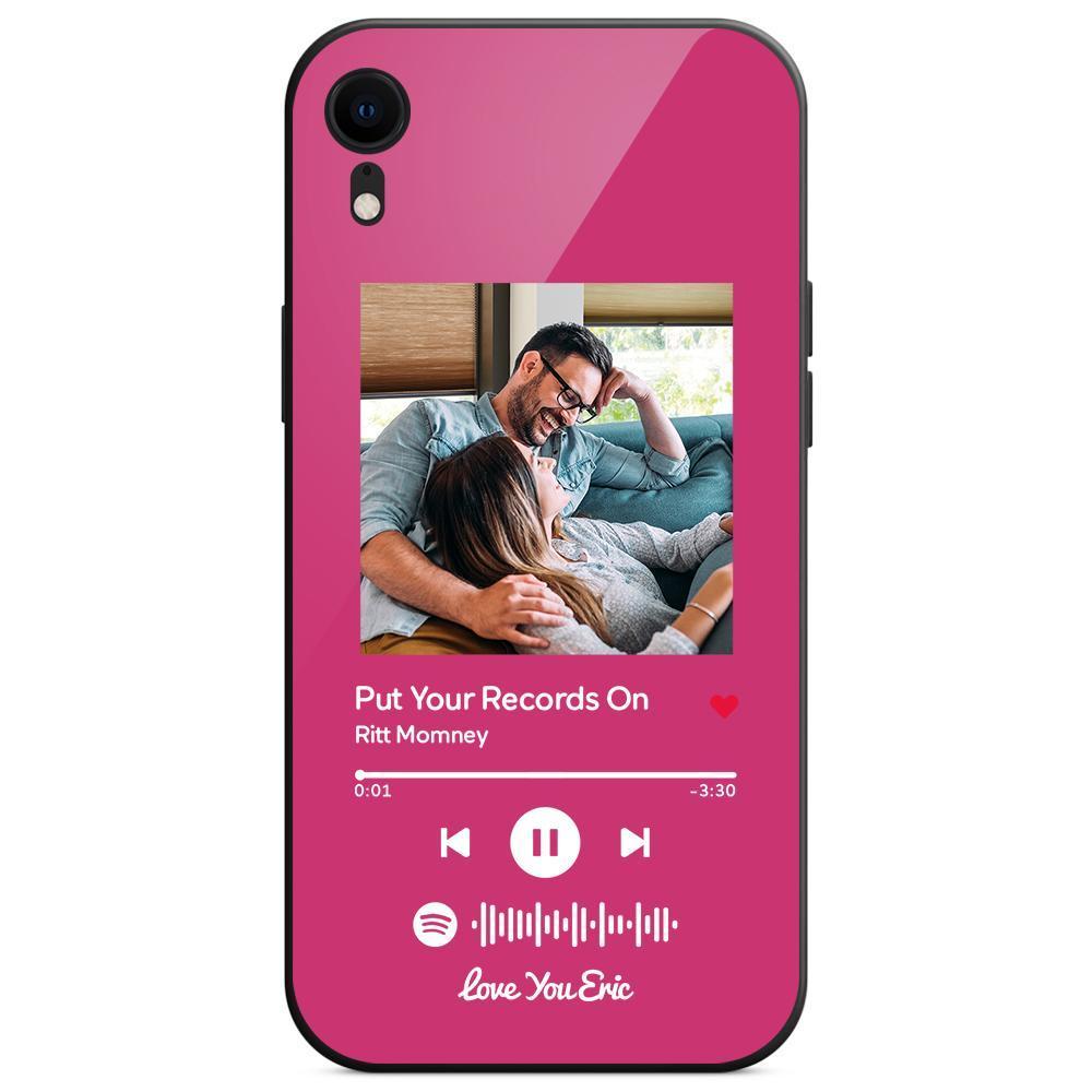 Custom Spotify Code Music iPhone Case with Text Scannable Engraved Custom Music Song Tempered Glass  - Pink - 