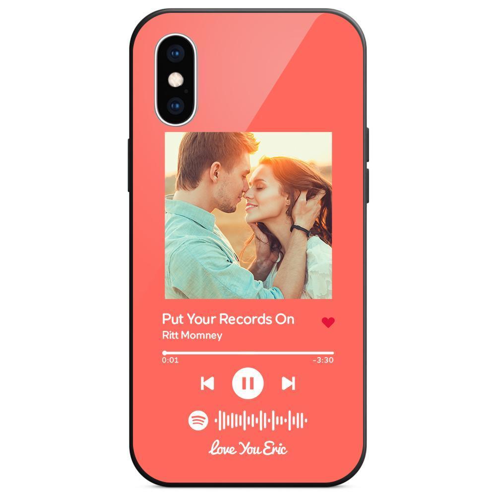 Custom Spotify Code Music iPhone Case with Text Scannable Engraved Custom Music Song Tempered Glass  - Light Pink - 