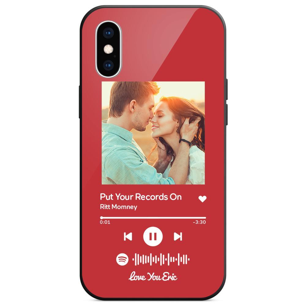 Custom Spotify Code Music iPhone Case with Text Scannable Engraved Custom Music Song Tempered Glass  - Red - 