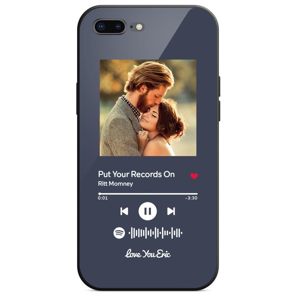 Custom Spotify Code Music iPhone Case with Text Scannable Engraved Custom Music Song Tempered Glass  - Dark Blue - 