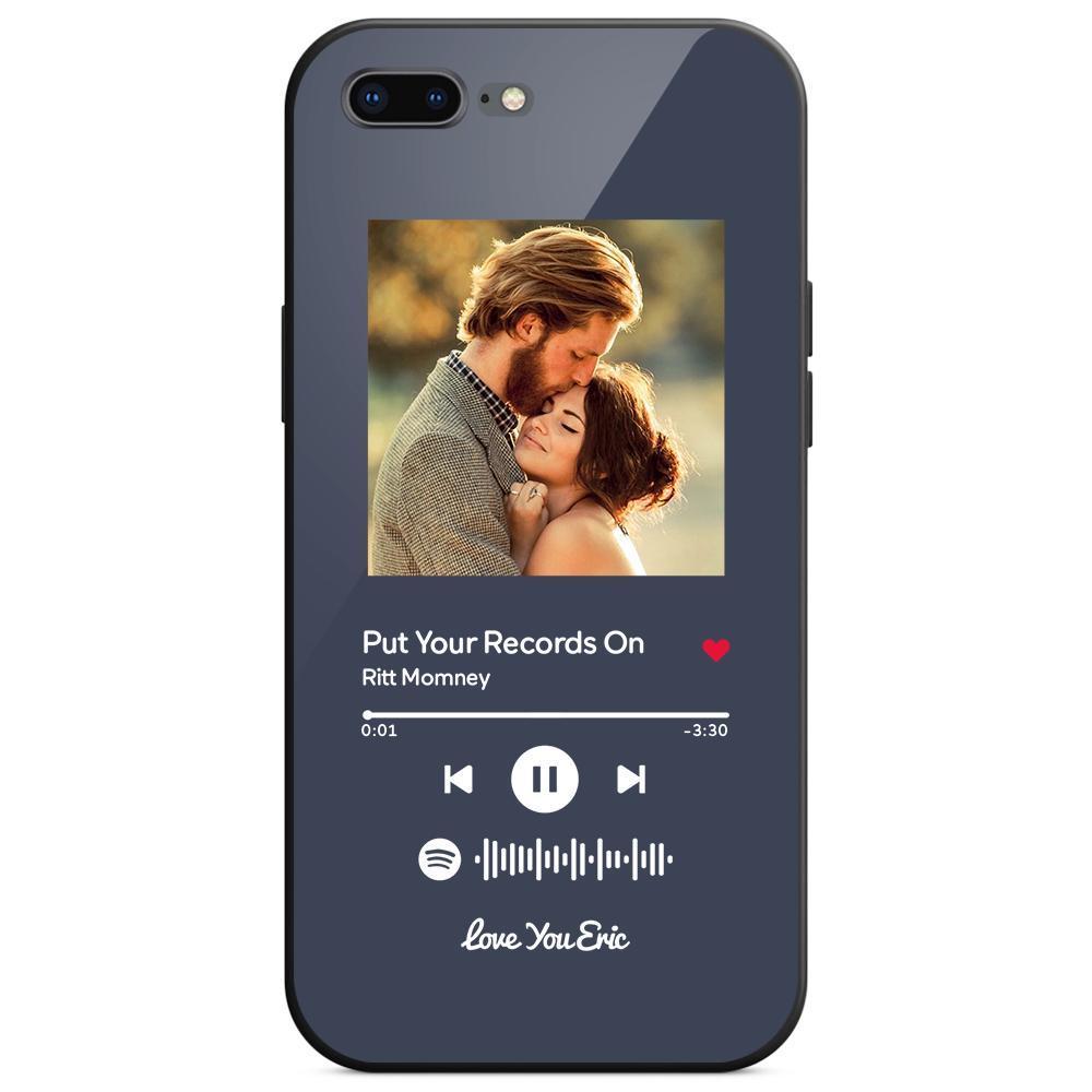 Custom Spotify Code Music iPhone Case with Text Scannable Engraved Custom Music Song Tempered Glass - Dark Blue -