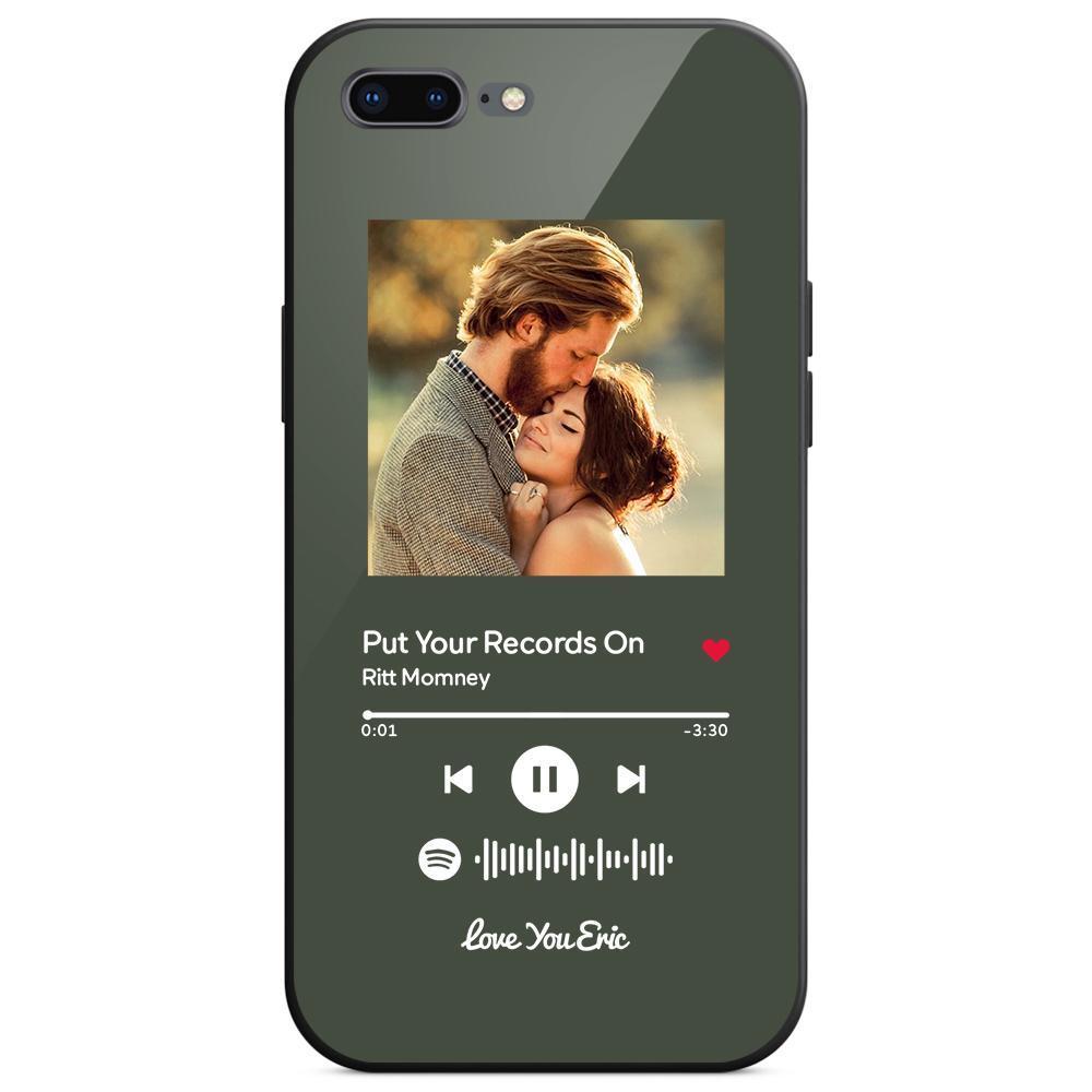Custom Spotify Code Music iPhone Case with Text Scannable Engraved Custom Music Song Tempered Glass  - Dark Green - 