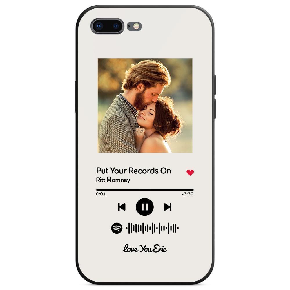 Custom Spotify Code Music iPhone Case with Text Scannable Engraved Custom Music Song Tempered Glass  - White - 