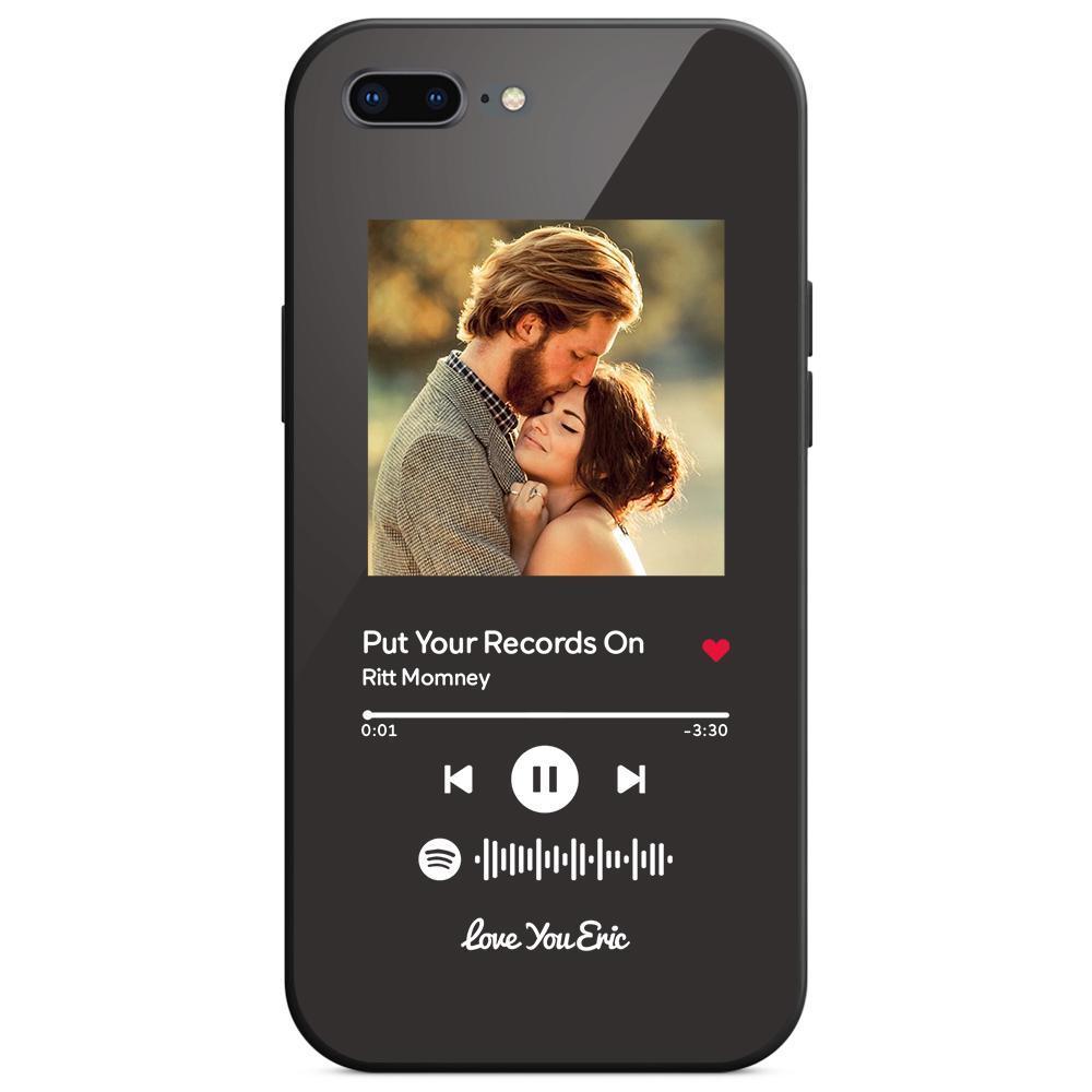 Custom Spotify Code Music iPhone Case with Text Scannable Engraved Custom Music Song Tempered Glass  - Black - 