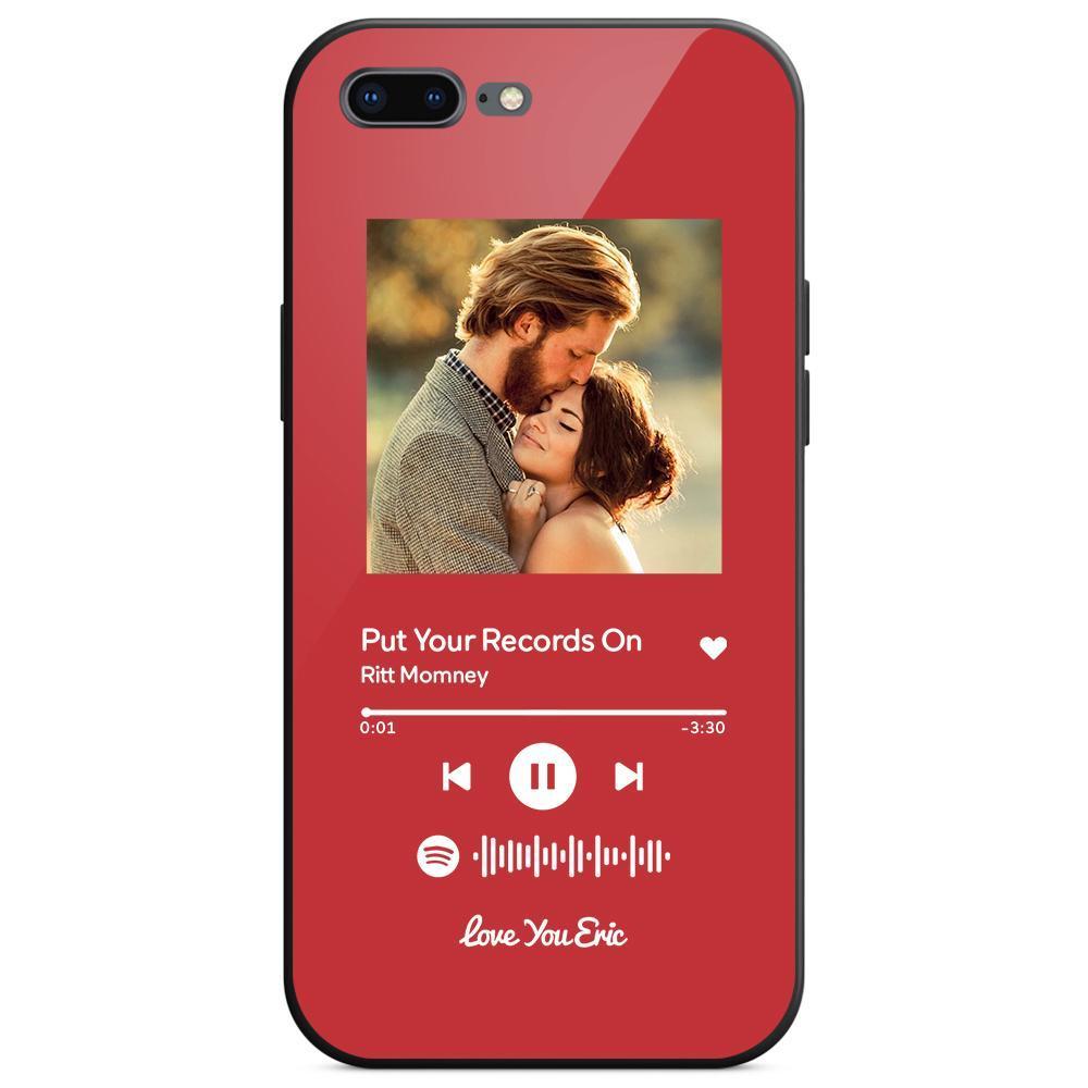 Custom Spotify Code Music iPhone Case with Text Scannable Engraved Custom Music Song Tempered Glass  - Red - 