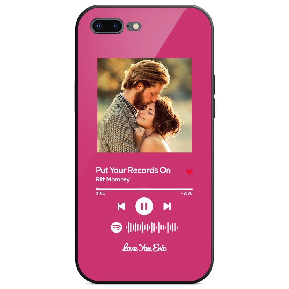 Custom Spotify Code Music iPhone Case with Text Scannable Engraved Custom Music Song Tempered Glass  - Pink - 