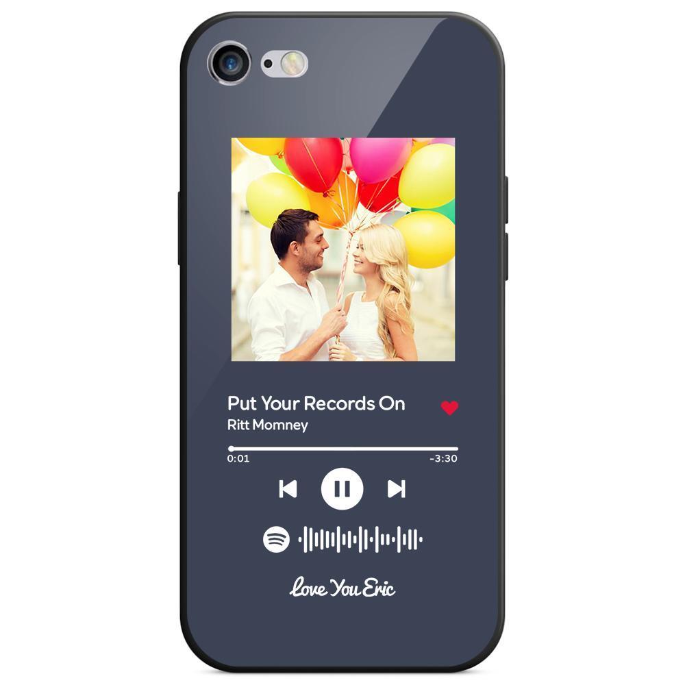 Custom Spotify Code Music iPhone Case with Text Scannable Engraved Custom Music Song Tempered Glass - Dark Blue -