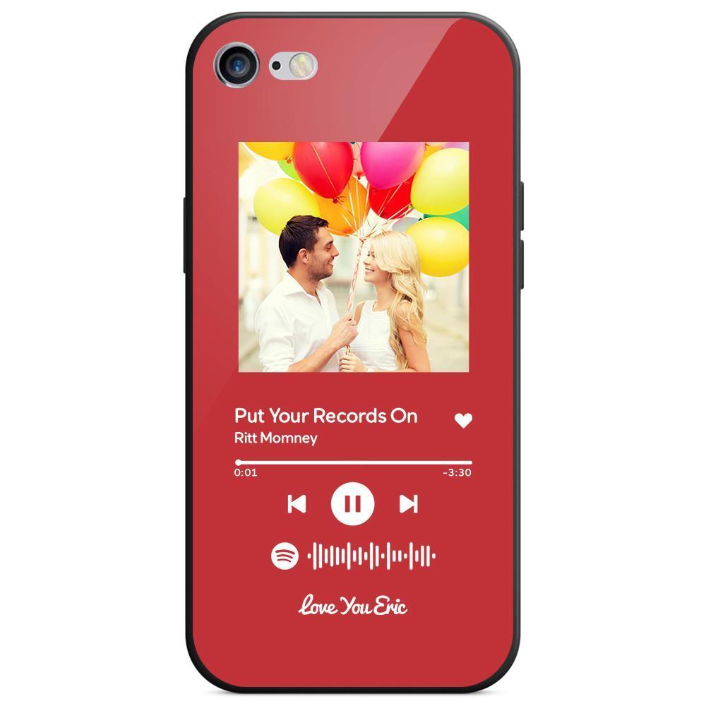 Custom Spotify Code Music iPhone Case with Text Scannable Engraved Custom Music Song Tempered Glass  - Red - 