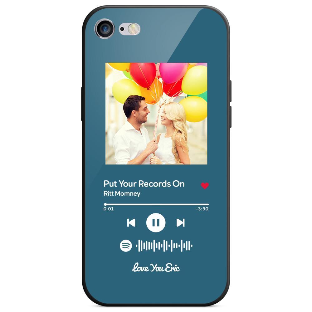 Custom Spotify Code Music iPhone Case with Text Scannable Engraved Custom Music Song Tempered Glass  - Blue - 