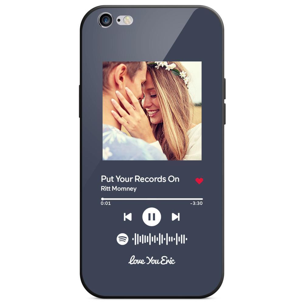 Custom Spotify Code Music iPhone Case with Text Scannable Engraved Custom Music Song Tempered Glass - Dark Blue -