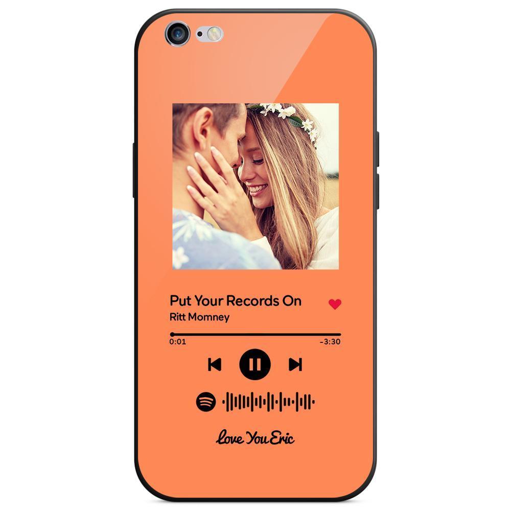 Custom Spotify Code Music iPhone Case with Text Scannable Engraved Custom Music Song Tempered Glass  - Orange - 