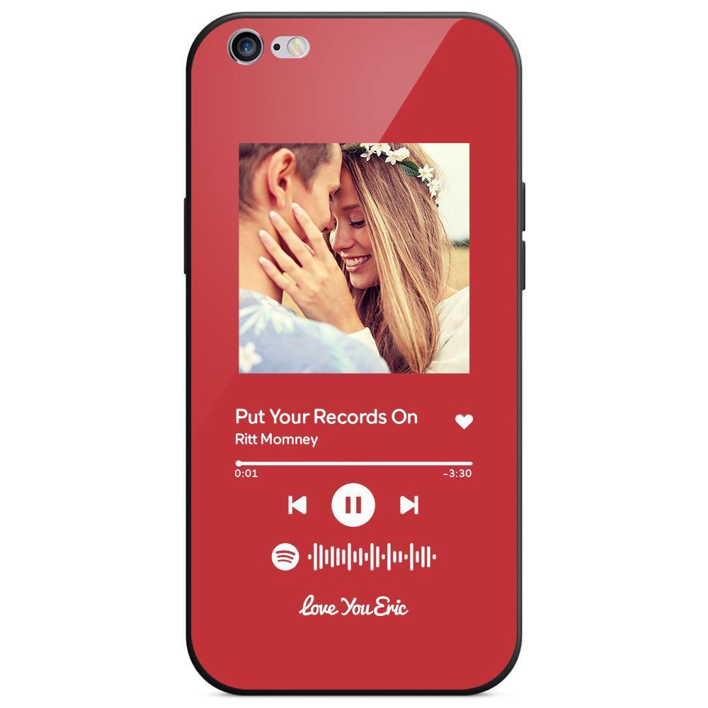 Custom Spotify Code Music iPhone Case with Text Scannable Engraved Custom Music Song Tempered Glass  - Red - 