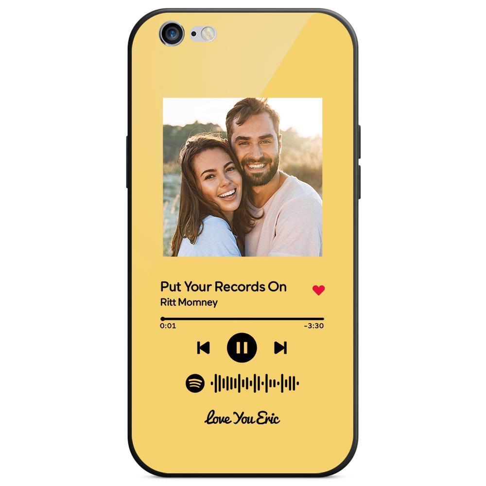Custom Spotify Code Music iPhone Case with Text Scannable Engraved Custom Music Song Tempered Glass  - Yellow - 