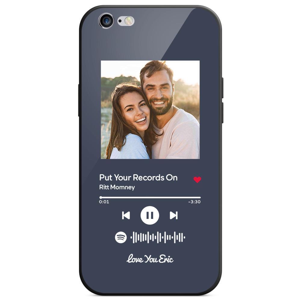 Custom Spotify Code Music iPhone Case with Text Scannable Engraved Custom Music Song Tempered Glass - Dark Blue -