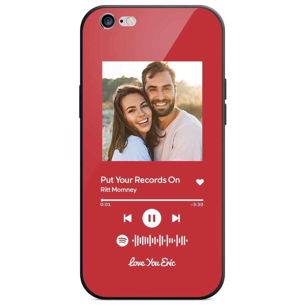 Custom Spotify Code Music iPhone Case with Text Scannable Engraved Custom Music Song Tempered Glass  - Red - 