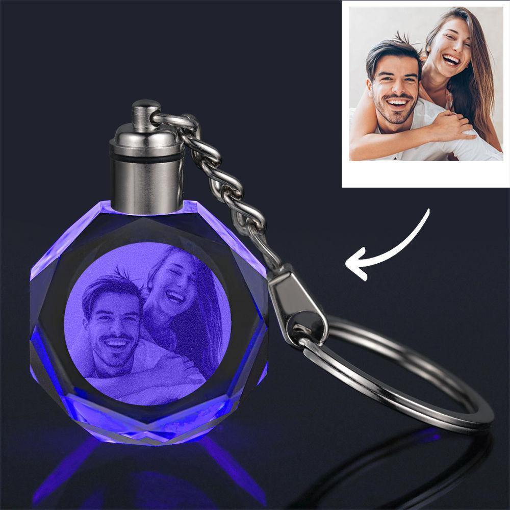 Custom Photo Crystal Keychain Couple's Gifts Octagon