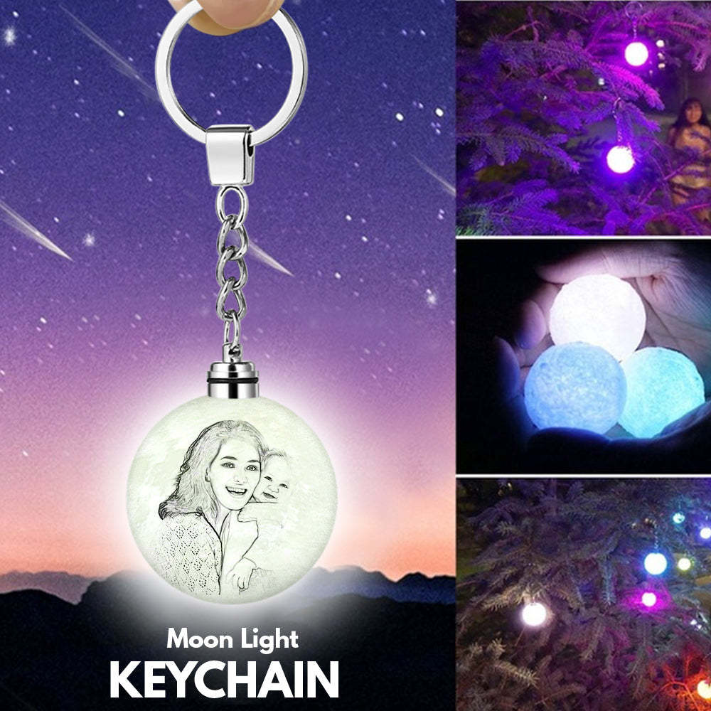 Custom 3D Printed Moon Lamp Keychain Colorful for mom - 